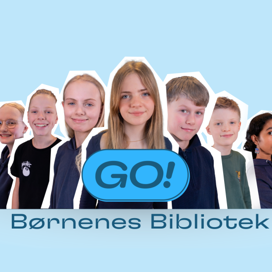 Billede af børn med grafik: GO - børnenes bibliotek
